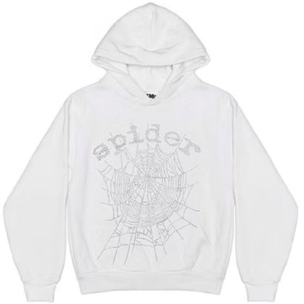SP5DER OG Rhinestone Logo Hoodie in White